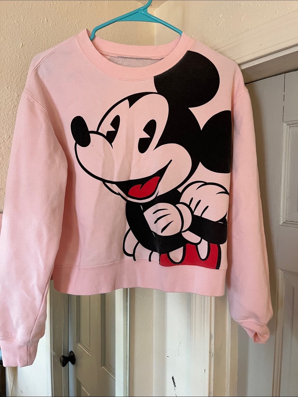 Disney Light Pink Mickey Mouse Pullover with Black Lettering